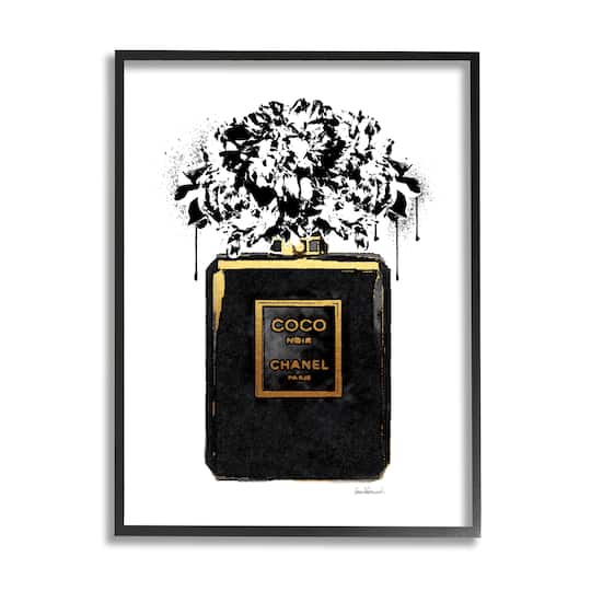 Stupell Industries Spray Paint Flowers in Black Fashion Fragrance Bottle in Black Frame Wall Art